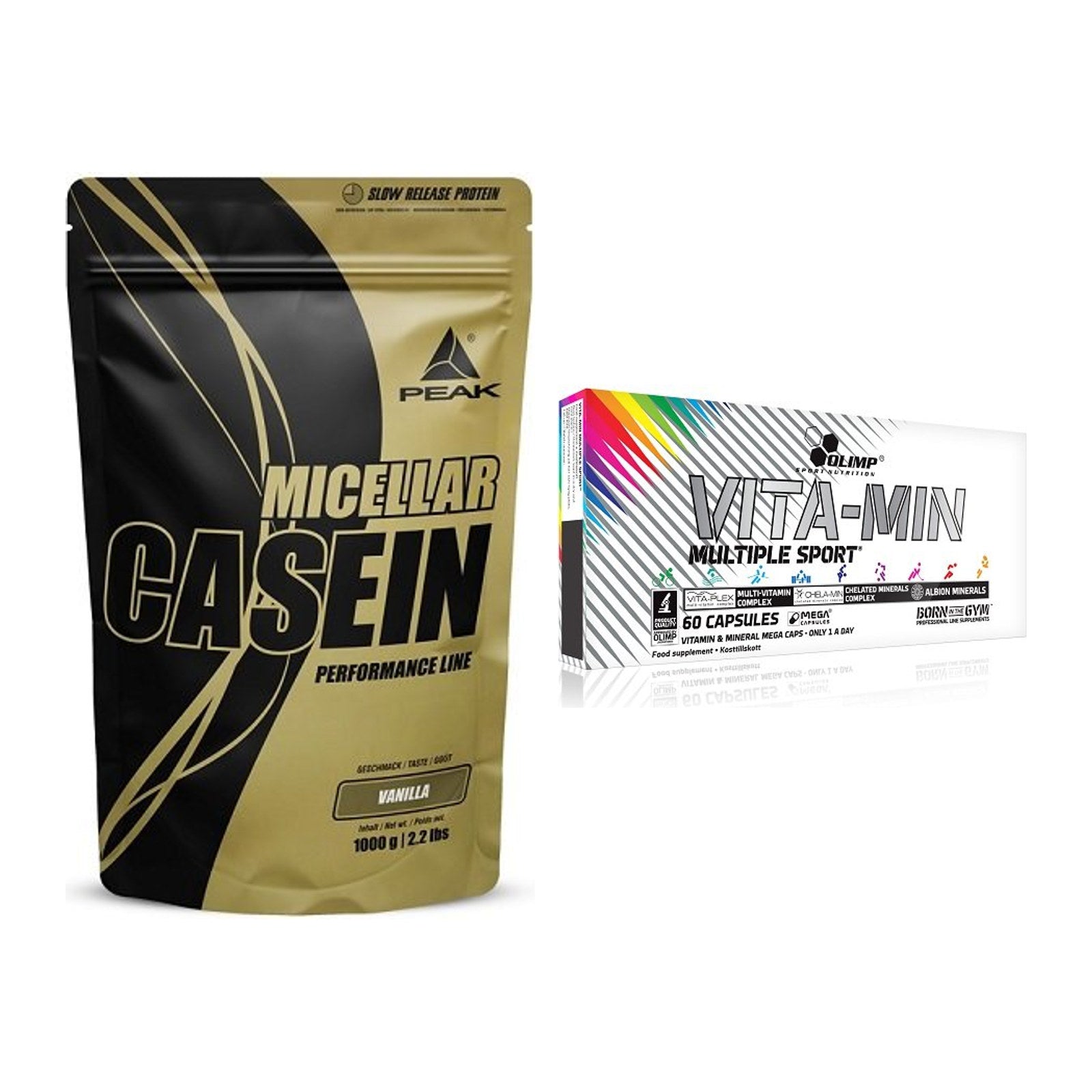 Basis-Set: Peak Micellar Casein + Olimp Vita-Min Multiple Sport – alle enthaltenen Artikel