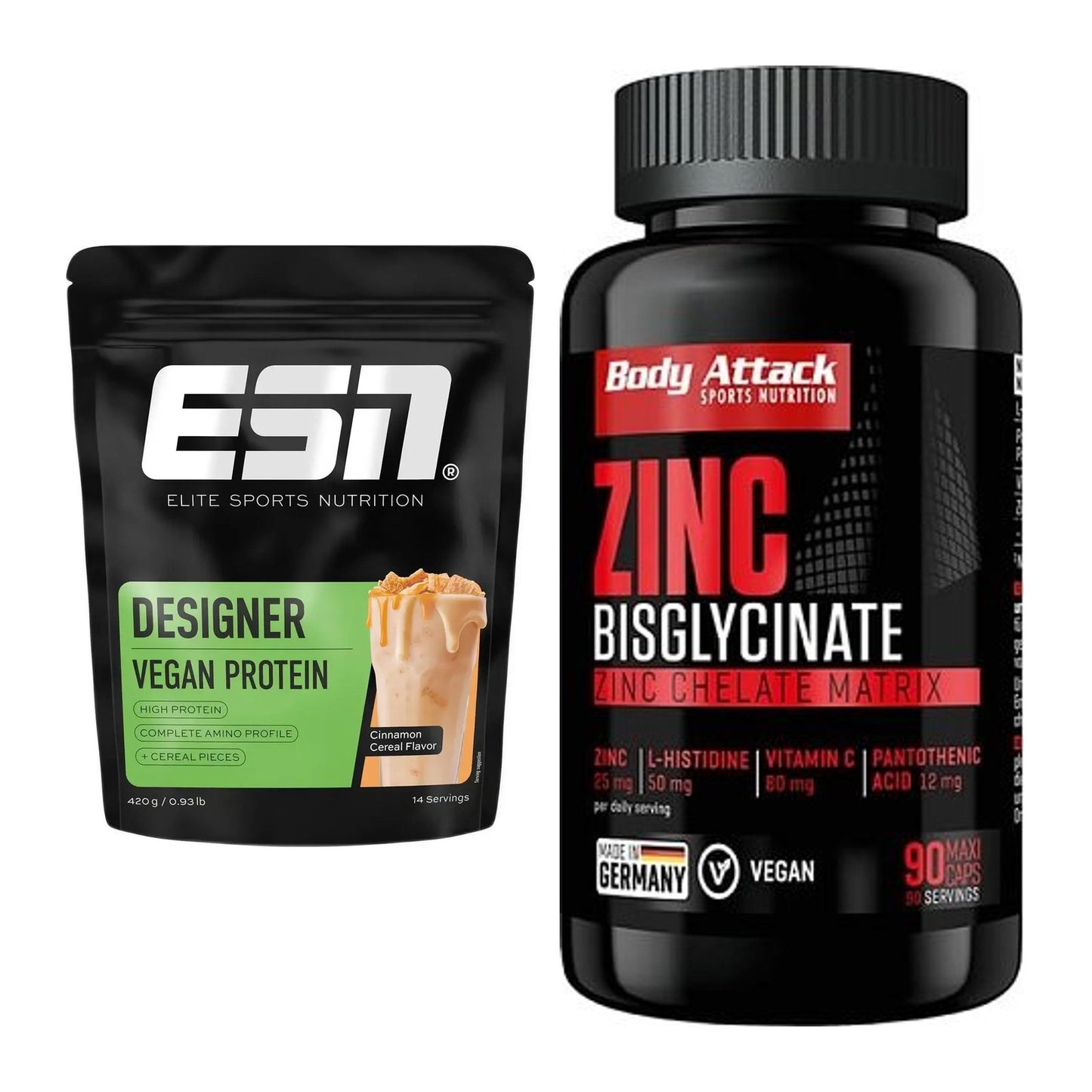 Basis-Set: ESN Designer Vegan Protein + Body Attack Zink Bisglycinate – alle enthaltenen Artikel