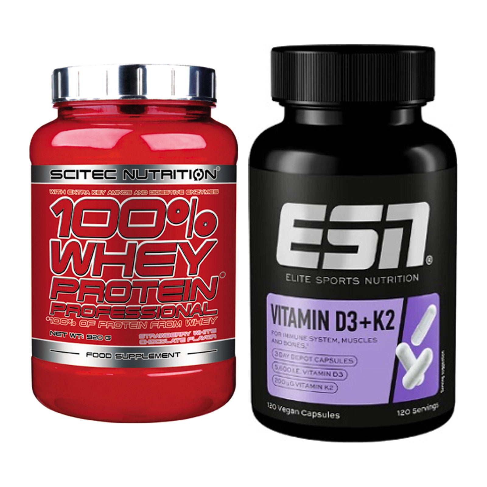 Basis-Set: Scitec 100% Whey Professional + ESN Vitamin D3 + K2 – alle enthaltenen Artikel