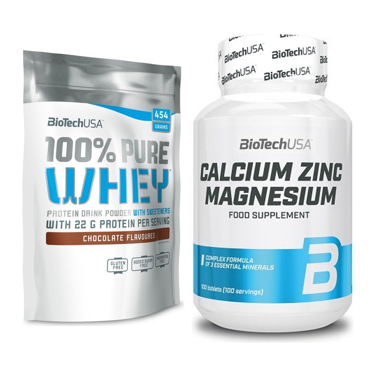Basis-Set: BioTech 100% Pure Whey + BioTech Calcium Zinc Magnesium 100 – alle enthaltenen Artikel