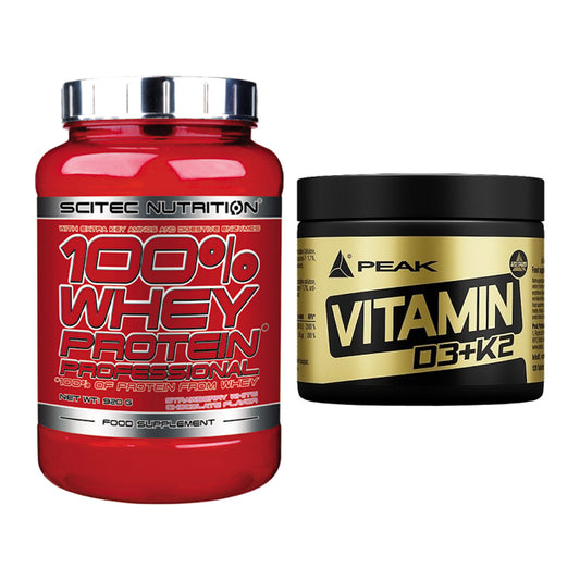 Basis-Set: Scitec 100% Whey + Peak Vitamin D3+K2 120 Tabl. – alle enthaltenen Artikel