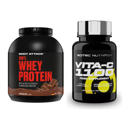 Basis-Set: Body Attack 100% Whey Protein + Scitec Vitamin C 1100 – alle enthaltenen Artikel