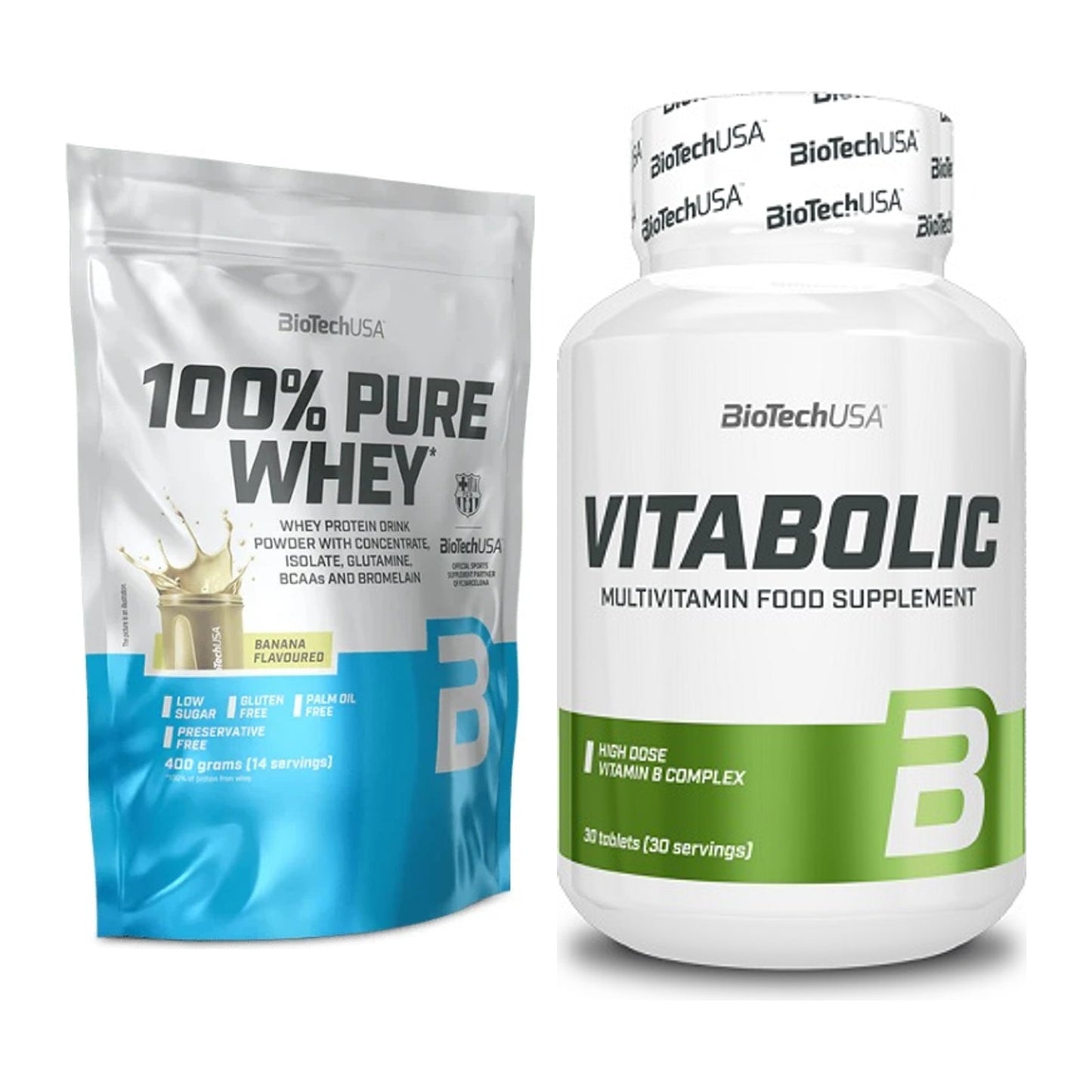Basis-Set: BioTech 100% Pure Whey + BioTech Vitabolic 30 Tabl. – alle enthaltenen Artikel