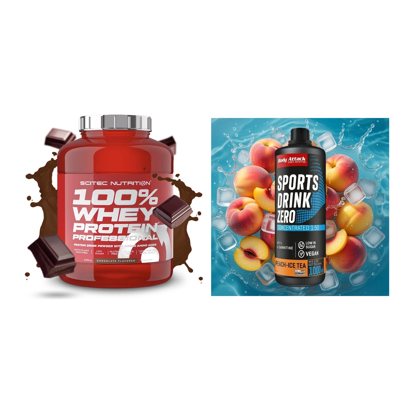 Basis-Set: Scitec 100% Whey + Body Attack Sports Drink – alle enthaltenen Artikel