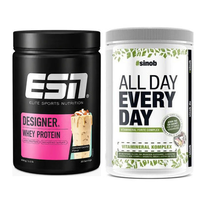 Basis-Set: ESN Designer Whey + Sinob All Day Every Day 30 Serv. – alle enthaltenen Artikel