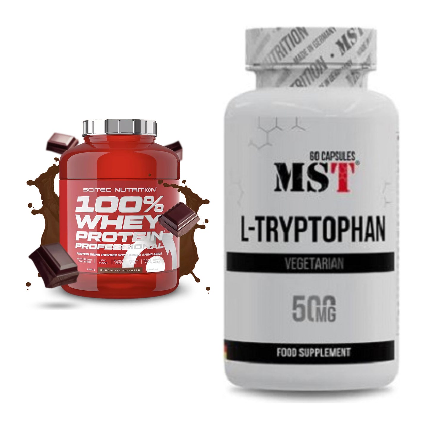 Basis-Set: Scitec 100% Whey Professional + MST Tryptophan 500mg – alle enthaltenen Artikel