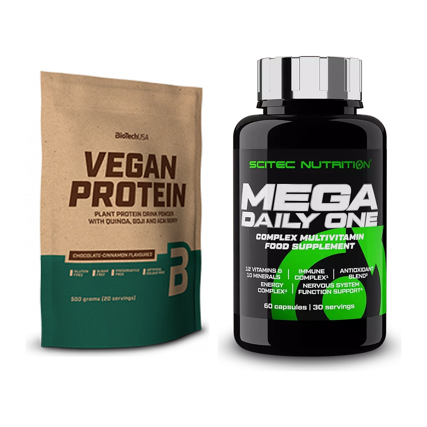 Basis-Set: BioTech Vegan Protein + Scitec Mega Daily One Plus – alle enthaltenen Artikel