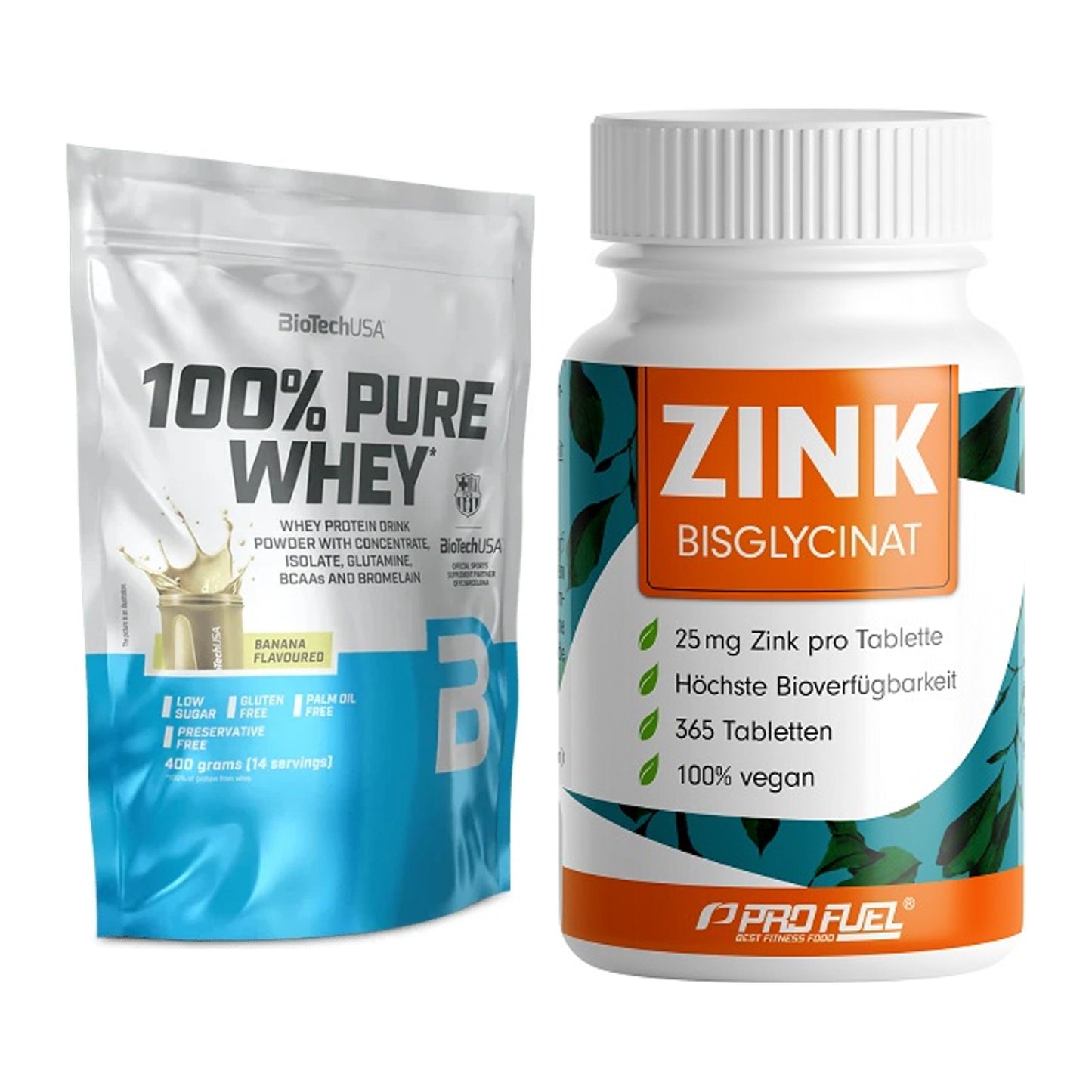 Basis-Set: BioTech 100% Pure Whey + ProFuel Zink Bisclycinat – alle enthaltenen Artikel