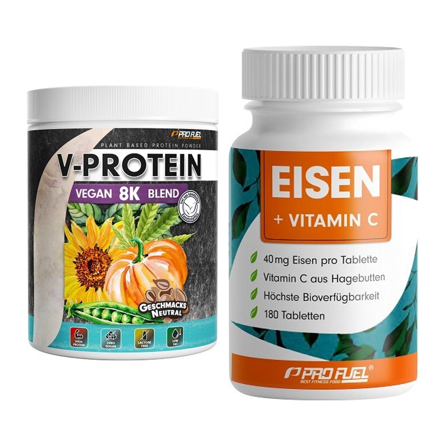 Basis-Set: ProFuel V-Protein Vegan 8K + ProFuel EISEN + nat. Vitamin – alle enthaltenen Artikel