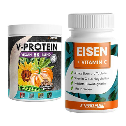 Basis-Set: ProFuel V-Protein Vegan 8K + ProFuel EISEN + nat. Vitamin – alle enthaltenen Artikel