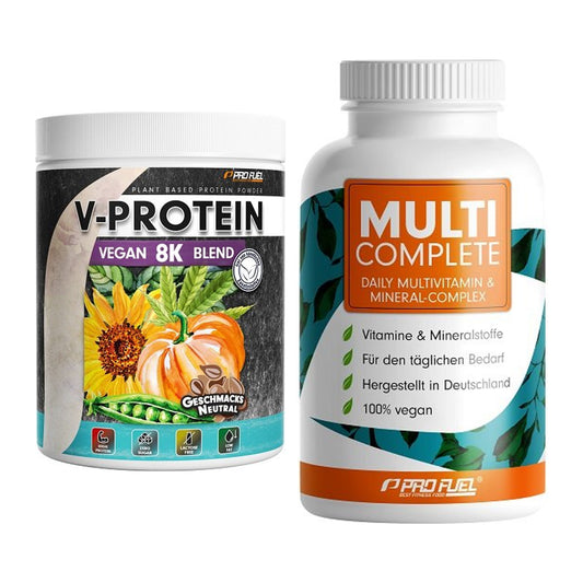 Basis-Set: ProFuel V-Protein Vegan 8K Blend + ProFuel MULTI COMPLETE – alle enthaltenen Artikel
