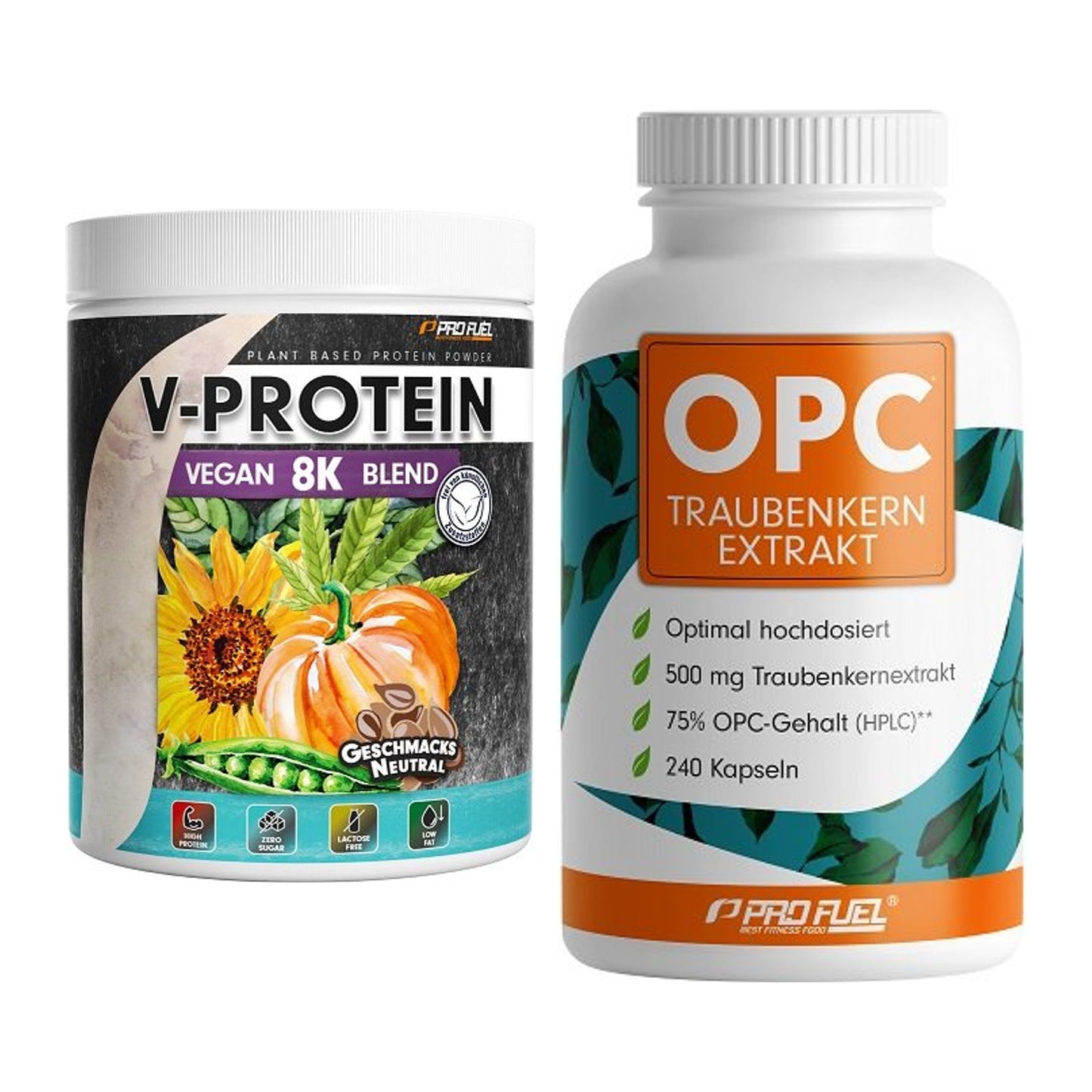 Basis-Set: ProFuel V-Protein Vegan 8K + ProFuel OPC Traubenkernextra – alle enthaltenen Artikel