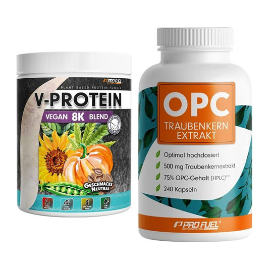Basis-Set: ProFuel V-Protein Vegan 8K + ProFuel OPC Traubenkernextra – alle enthaltenen Artikel