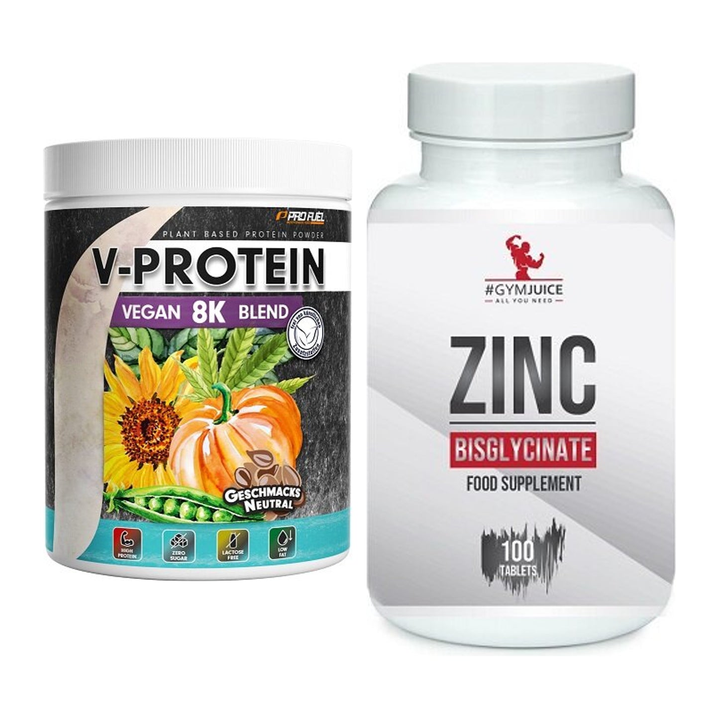 Basis-Set: ProFuel V-Protein Vegan 8K + #GYMJUICE ZINC Bisglycinate – alle enthaltenen Artikel
