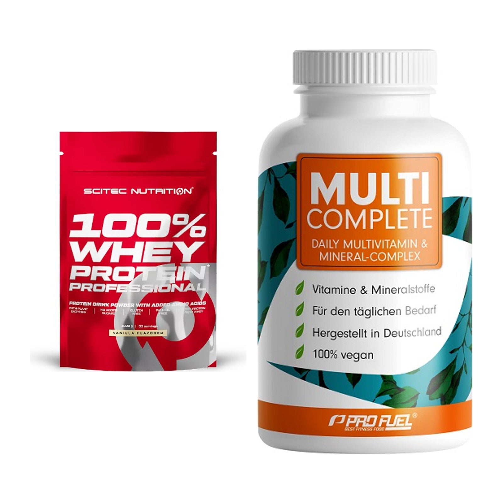 Basis-Set: Scitec 100% Whey Protein + ProFuel MULTI COMPLETE – alle enthaltenen Artikel