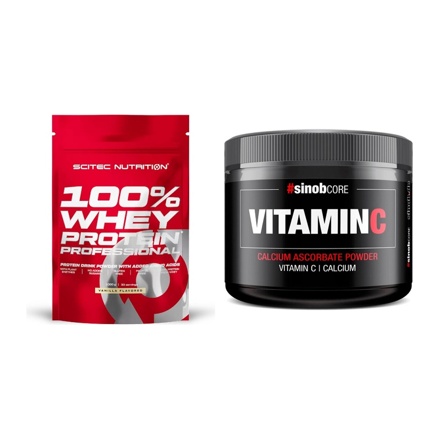 Basis-Set: Scitec 100% Whey Protein + Sinob Vitamin C Calcium – alle enthaltenen Artikel