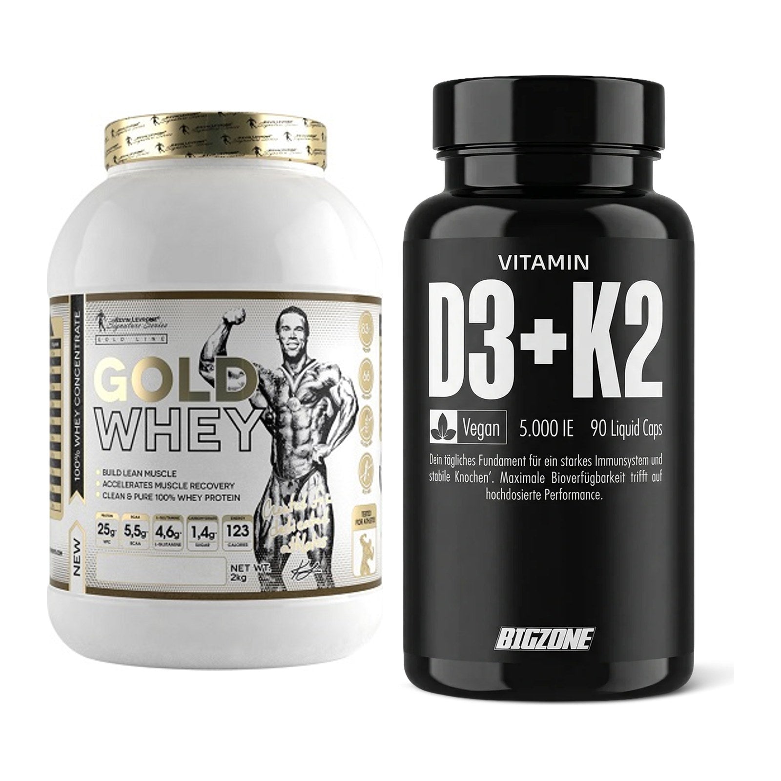 Basis-Set: Kevin Levrone Gold Whey + Big Zone Vitamin D3 + K2 – alle enthaltenen Artikel