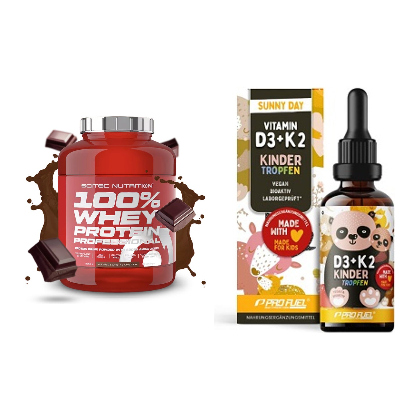 Basis-Set: Scitec 100% Whey + ProFuel VITAMIN D3 + K2 – alle enthaltenen Artikel