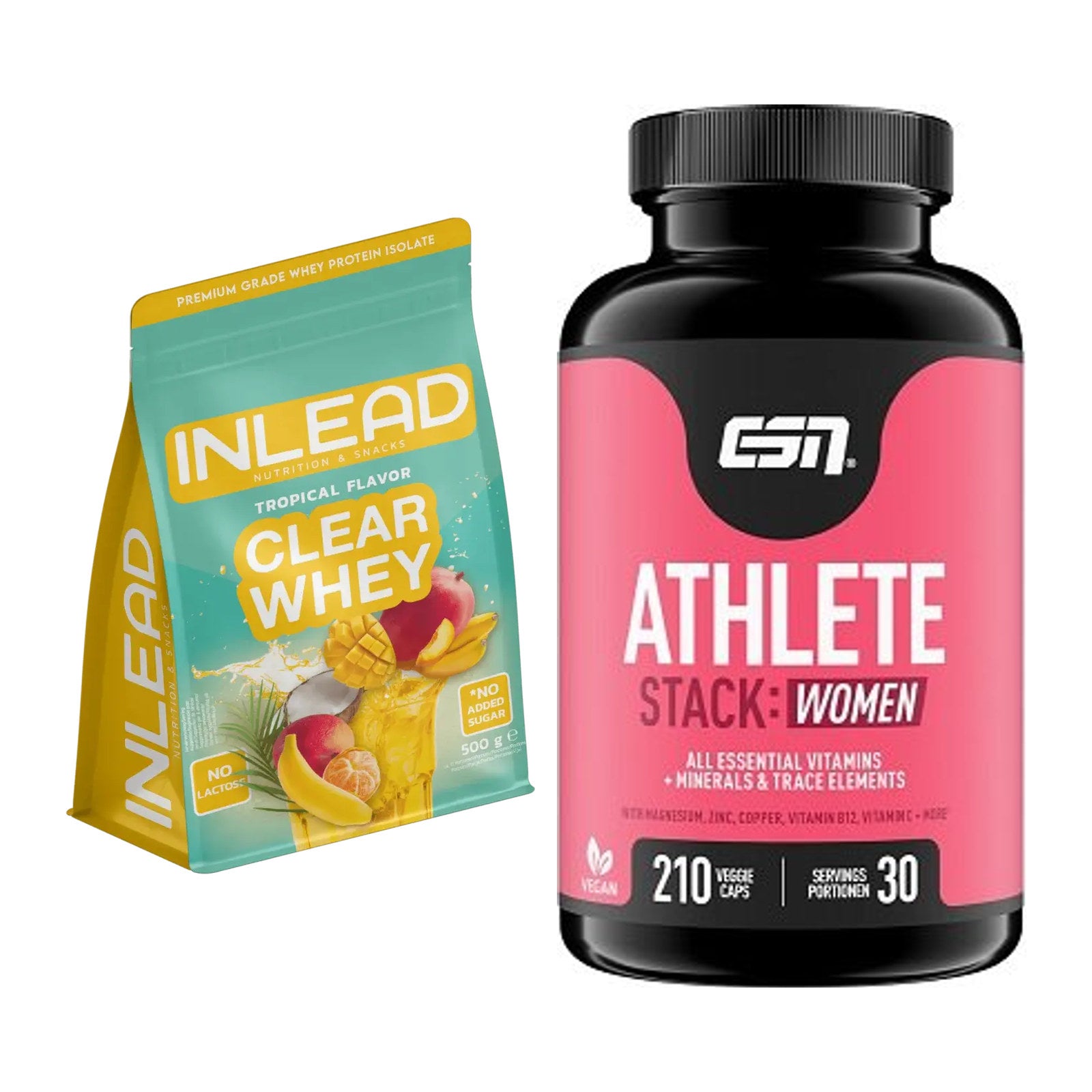 Basis-Set: INLEAD Clear Whey Isolate + ESN Athlete Stack:WOMEN – alle enthaltenen Artikel