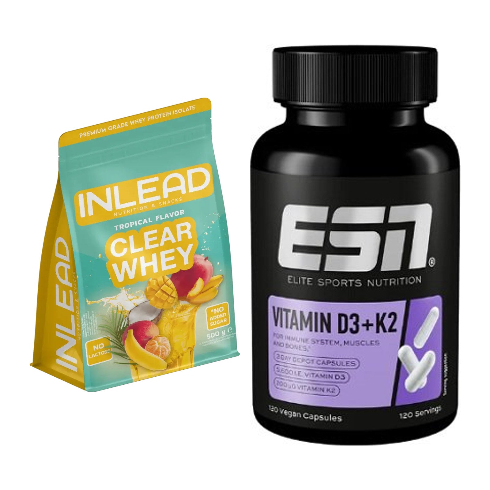 Basis-Set: INLEAD Clear Whey Isolate + ESN Vitamin D3 + K2 – alle enthaltenen Artikel