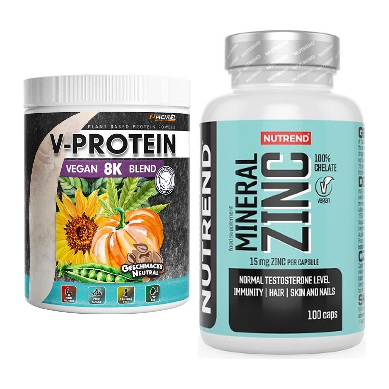 Basis-Set: ProFuel V-Protein Vegan 8K + Nutrend Zinc Chelate 15mg – alle enthaltenen Artikel
