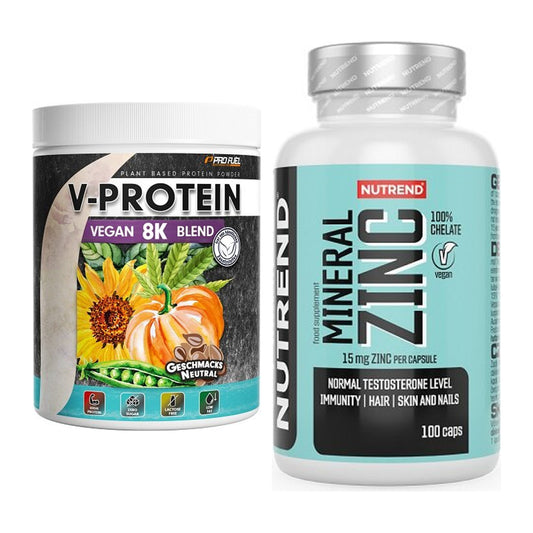 Basis-Set: ProFuel V-Protein Vegan 8K + Nutrend Zinc Chelate 15mg – alle enthaltenen Artikel