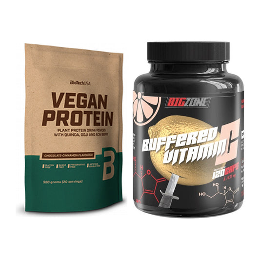 Basis-Set: BioTech Vegan Protein + Big Zone Buffered Vitamin C – alle enthaltenen Artikel