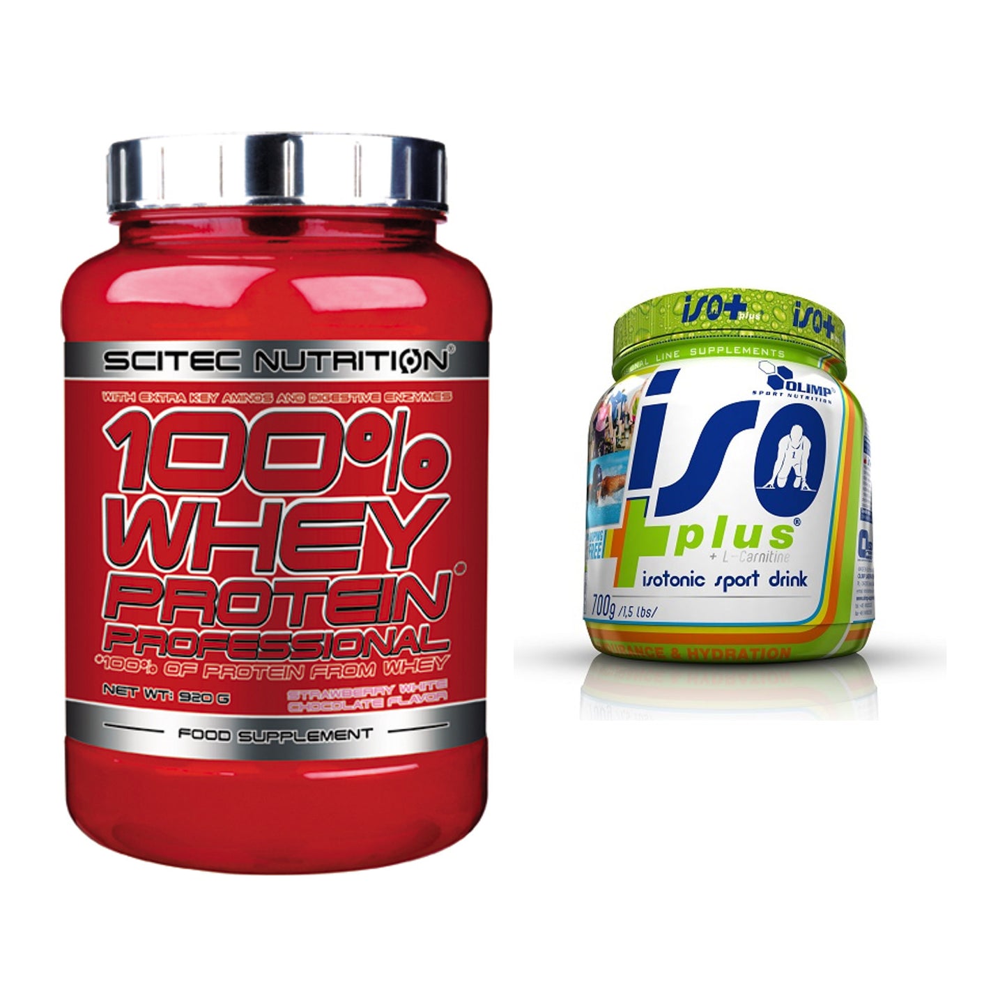 Basis-Set: Scitec 100% Whey Professional + Olimp Iso Plus – alle enthaltenen Artikel