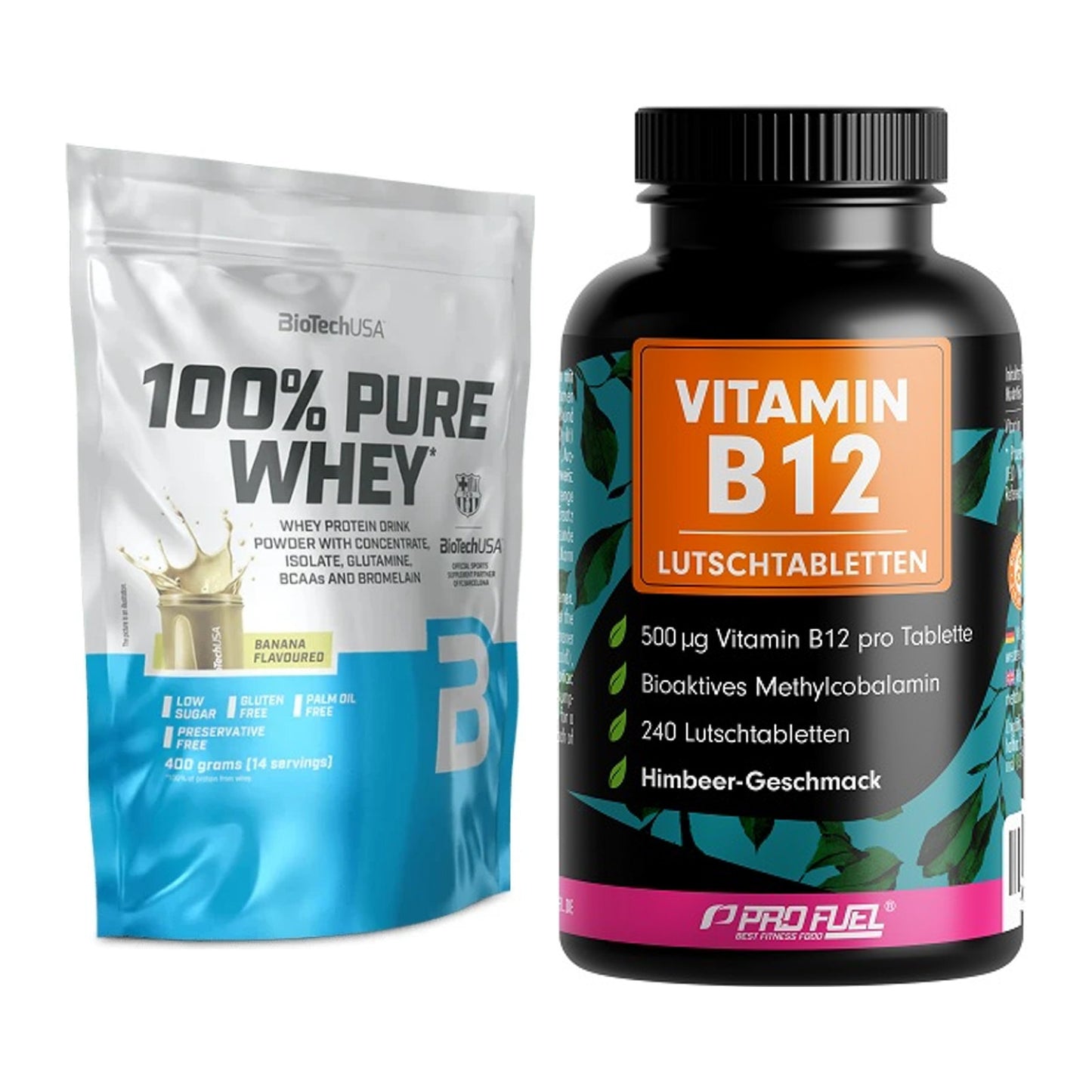 Basis-Set: BioTech 100% Pure Whey + ProFuel Vitamin B12 240 – alle enthaltenen Artikel