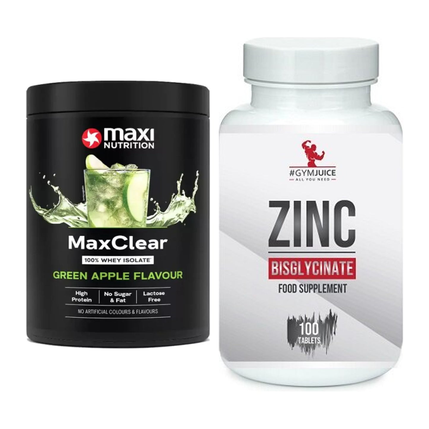 Basis-Set: MaxiNutrition MaxClear 100% + #GYMJUICE ZINC Bisglycinate – alle enthaltenen Artikel