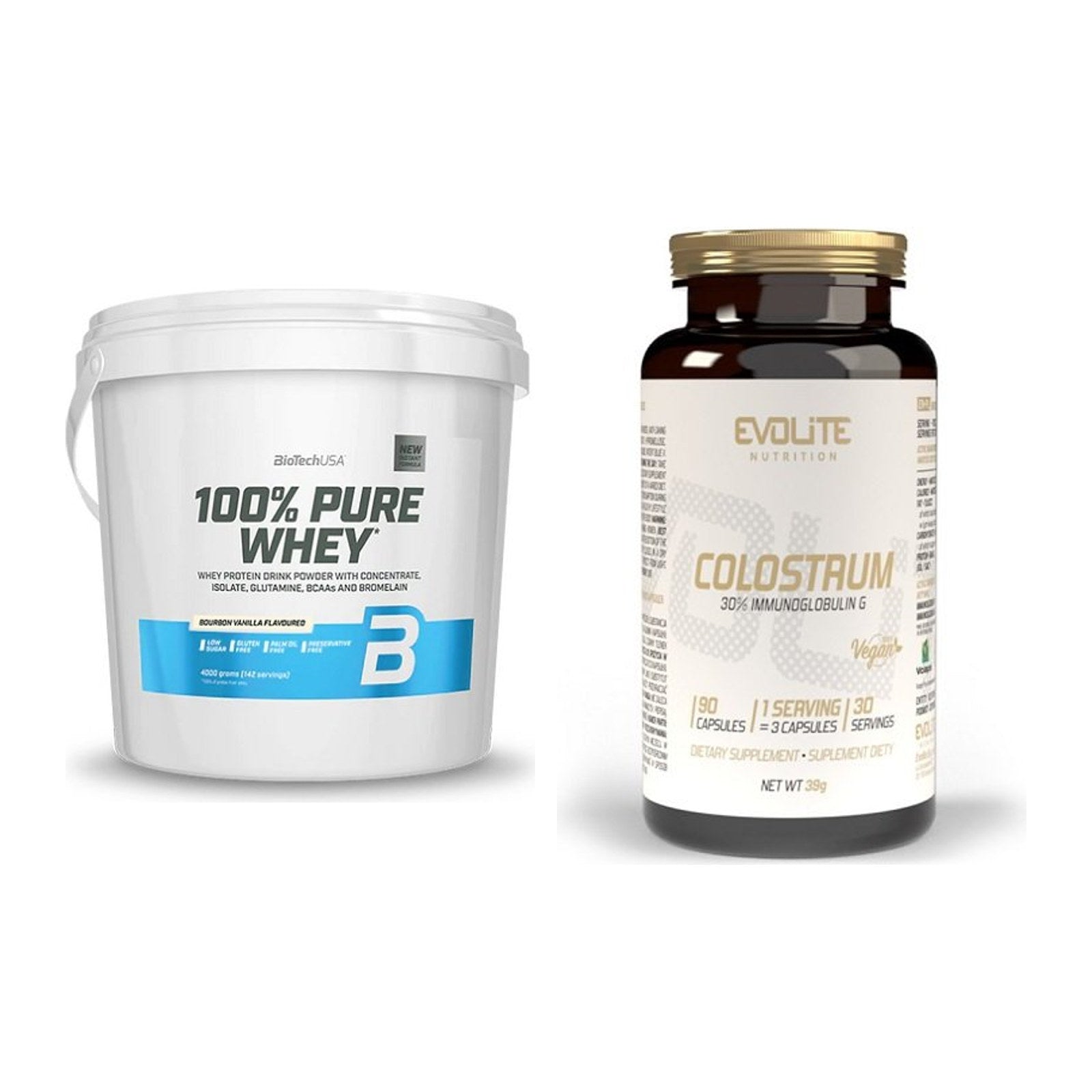 Basis-Set: BioTech 100% Pure Whey + Evolite Nutrition Colostrum 30% – alle enthaltenen Artikel