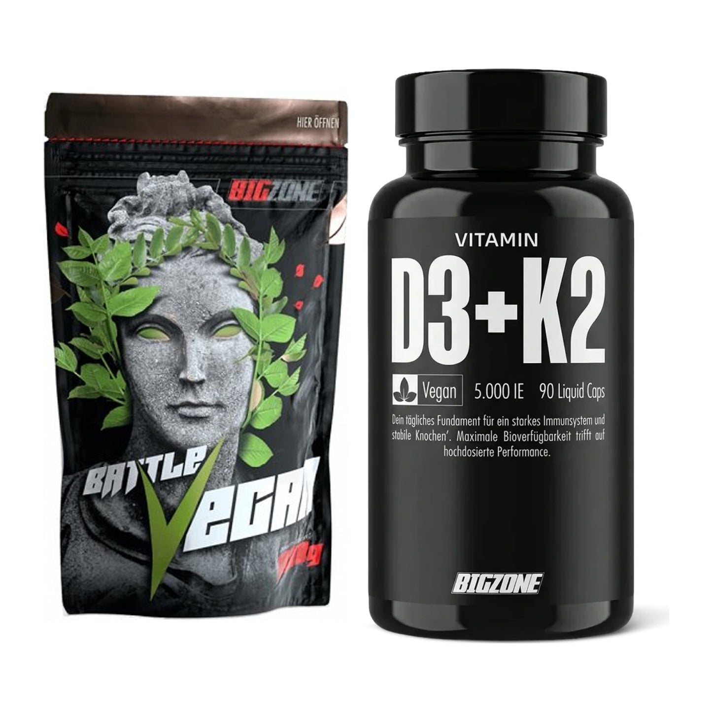 Basis-Set: Big Zone Battle Vegan + Big Zone Vitamin D3 + K2 – alle enthaltenen Artikel