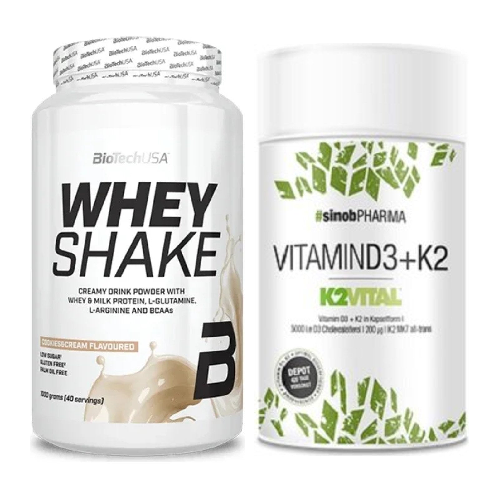 Basis-Set: BioTech Whey Shake + Sinob Vitamin D3 + K2 – alle enthaltenen Artikel