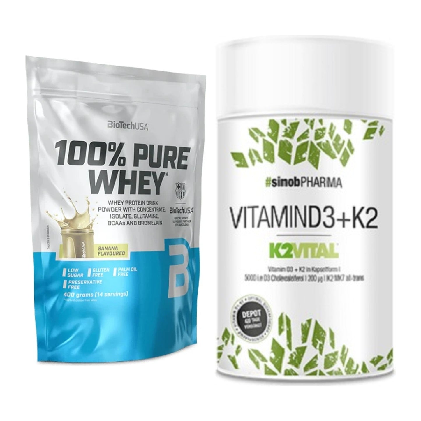 Basis-Set: BioTech 100% Pure Whey + Sinob Vitamin D3 + K2 – alle enthaltenen Artikel