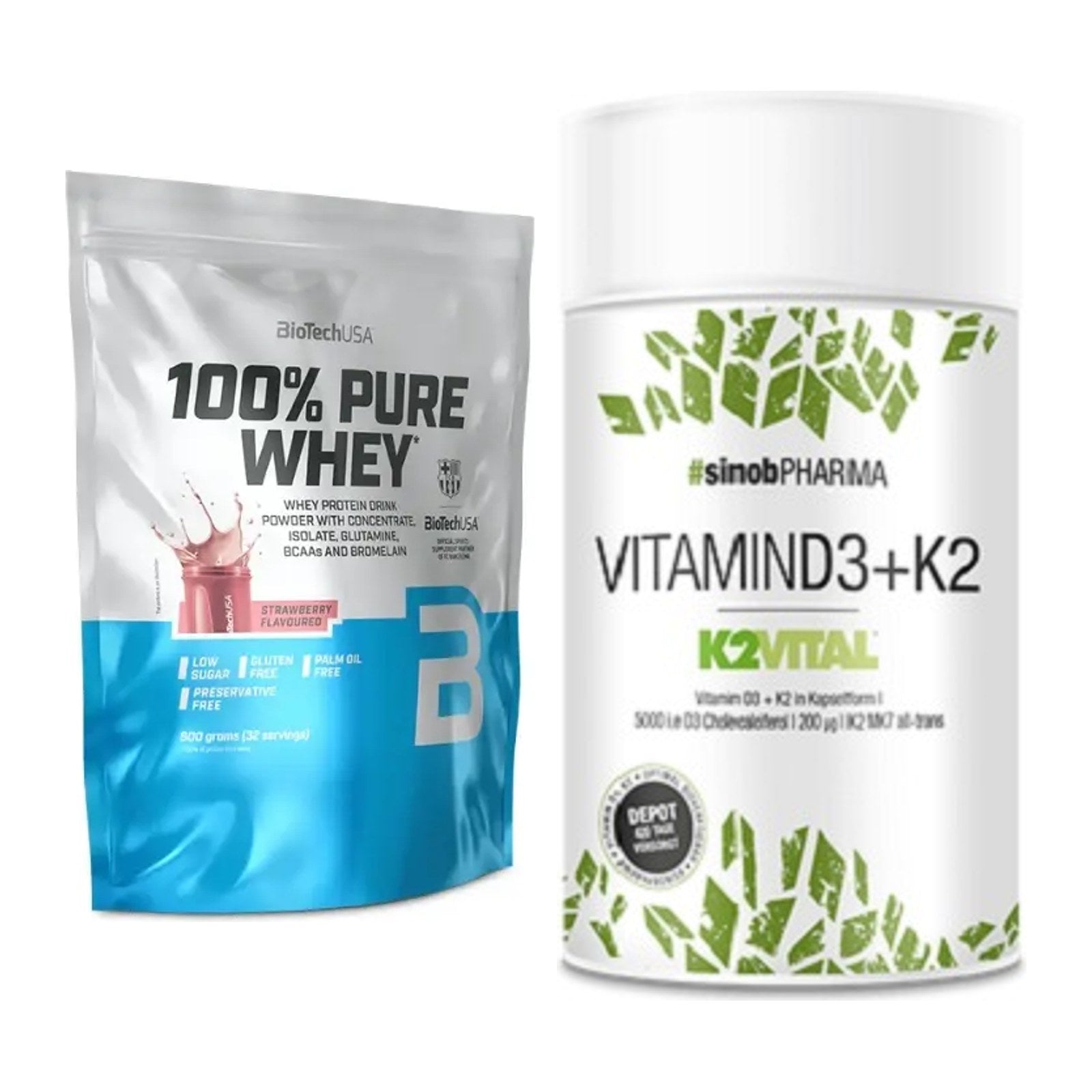 Basis-Set: BioTech 100% Pure Whey + Sinob Vitamin D3 + K2 – alle enthaltenen Artikel