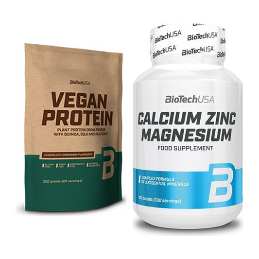 Basis-Set: BioTech Vegan Protein + BioTech Calcium Zinc Magnesium 100 – alle enthaltenen Artikel