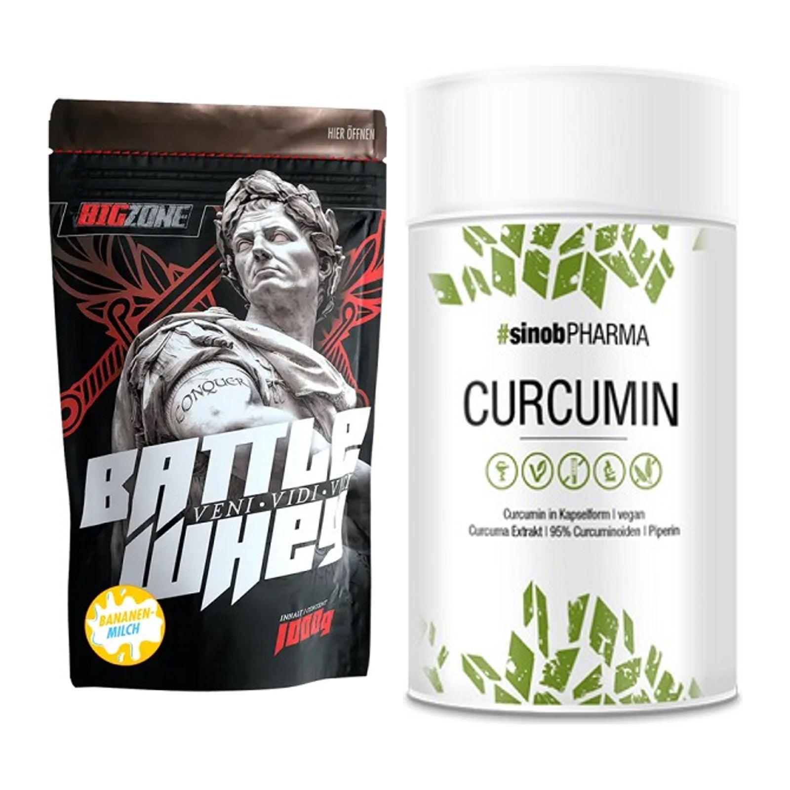 Basis-Set: Big Zone Battle Whey + Sinob Curcumin 95% – alle enthaltenen Artikel