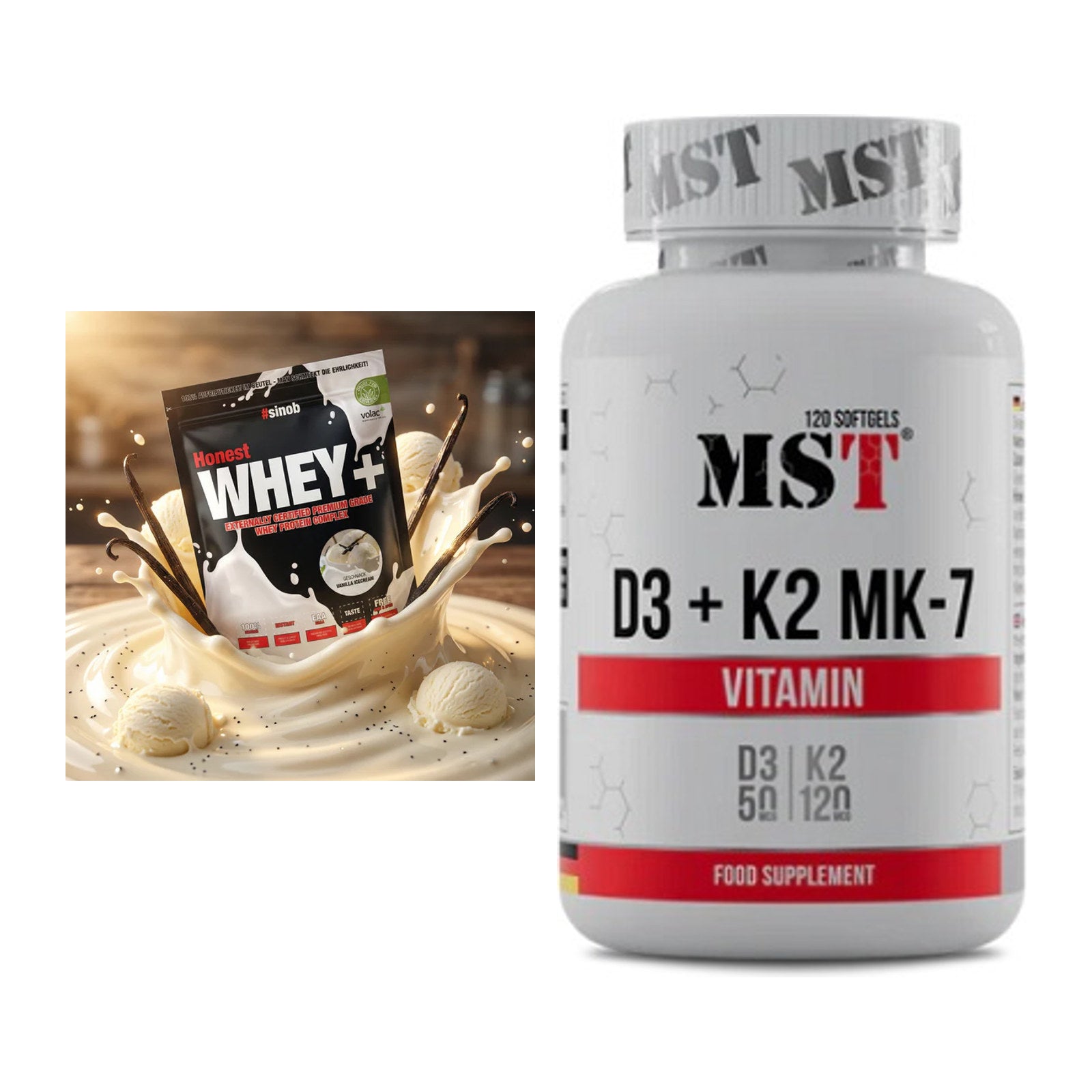 Basis-Set: Sinob Honest Whey+ + MST Vitamin D3 + K2 + MK-7 – alle enthaltenen Artikel