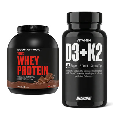 Basis-Set: Body Attack 100% Whey Protein + Big Zone Vitamin D3 + K2 – alle enthaltenen Artikel
