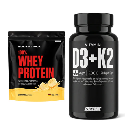Basis-Set: Body Attack 100% Whey Protein + Big Zone Vitamin D3 + K2 – alle enthaltenen Artikel