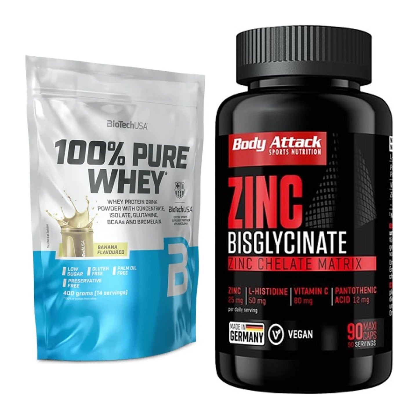 Basis-Set: BioTech 100% Pure Whey + Body Attack Zink Bisglycinate – alle enthaltenen Artikel