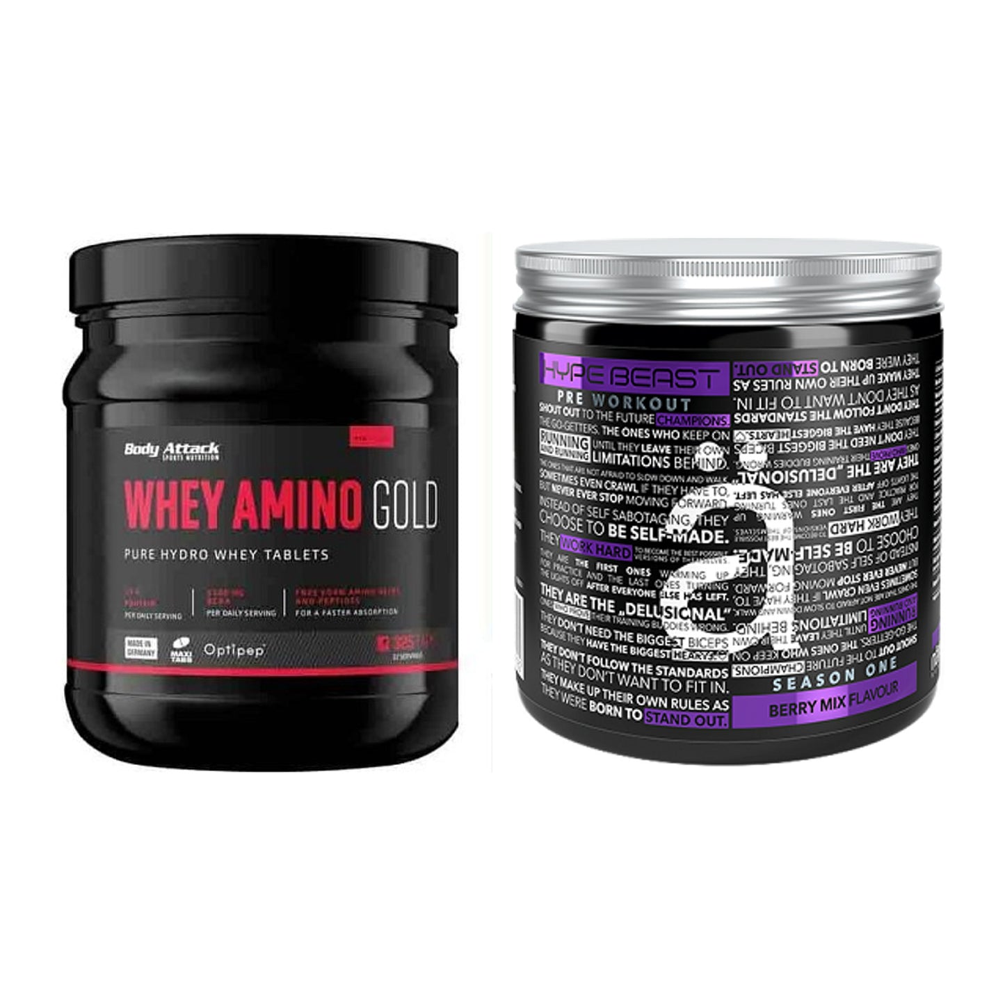 Basis-Set: Body Attack Whey Amino Gold + Nanosupps Hype Beast – alle enthaltenen Artikel