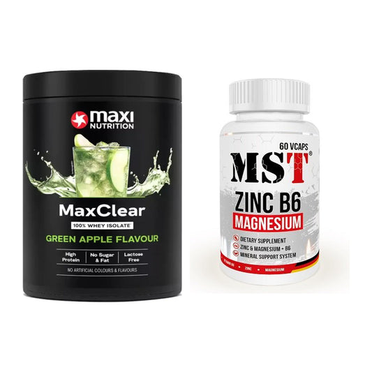 Basis-Set: MaxiNutrition MaxClear 100% + MST Zinc + Magnesium + B6 60 – alle enthaltenen Artikel