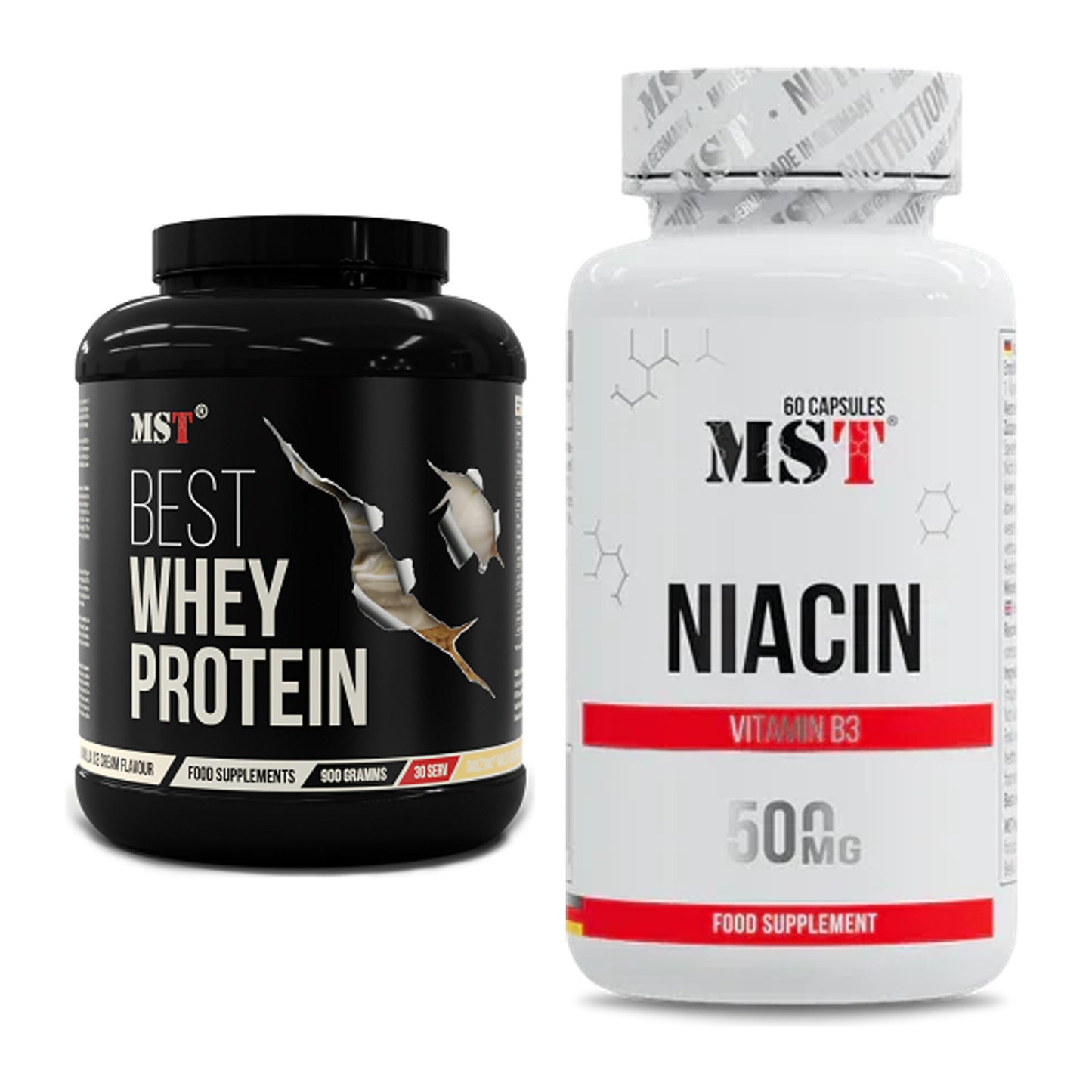 Basis-Set: MST Best Whey Protein + MST Niacin – alle enthaltenen Artikel