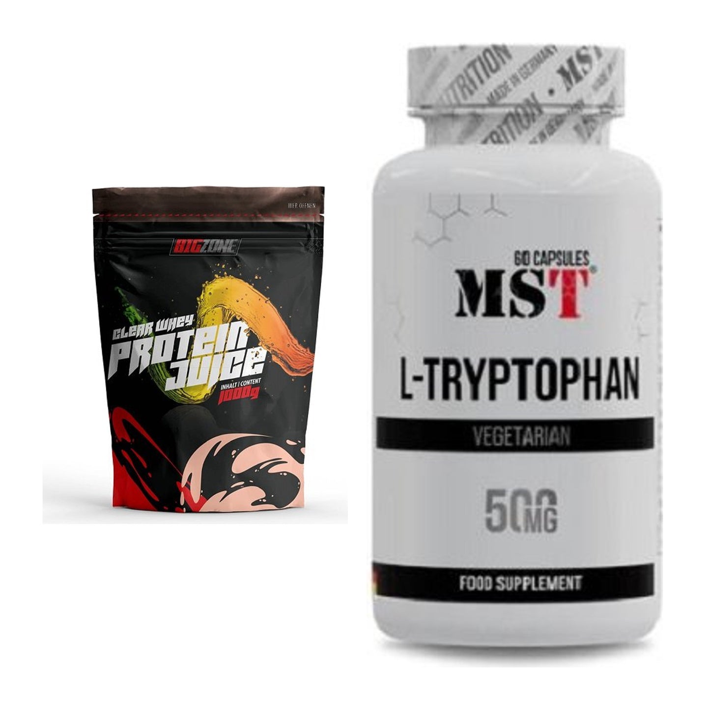 Basis-Set: Big Zone Clear Whey Protein Juice + MST Tryptophan 500mg – alle enthaltenen Artikel