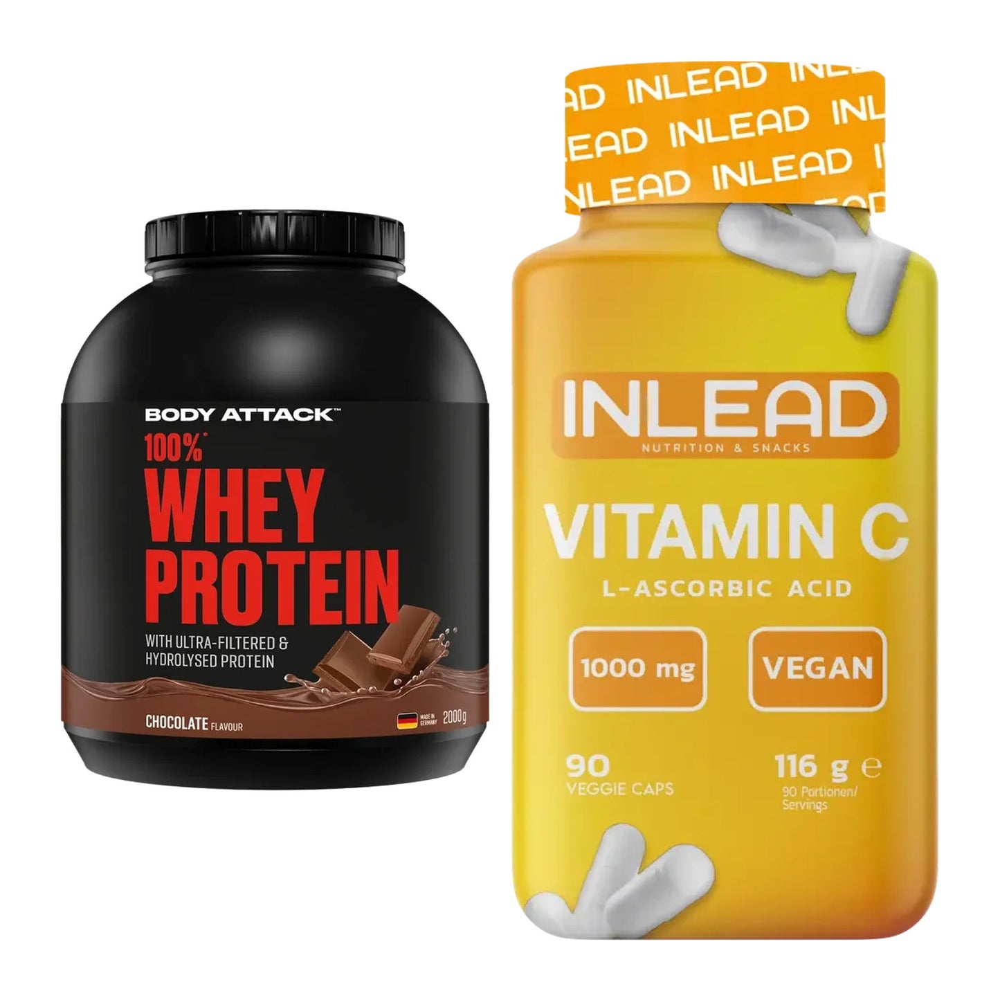 Basis-Set: Body Attack 100% Whey Protein + INLEAD Vitamin C – alle enthaltenen Artikel