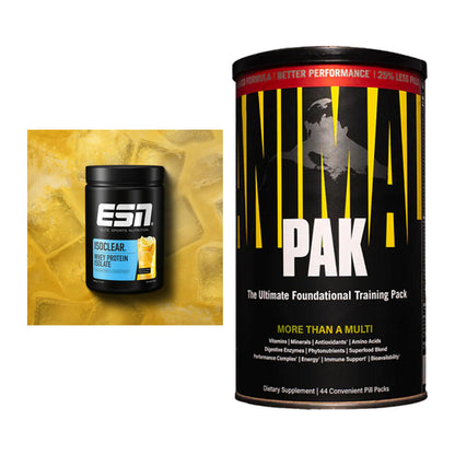 Basis-Set: ESN ISOCLEAR Whey Isolate + Universal Animal Pak 44 Serv. – alle enthaltenen Artikel