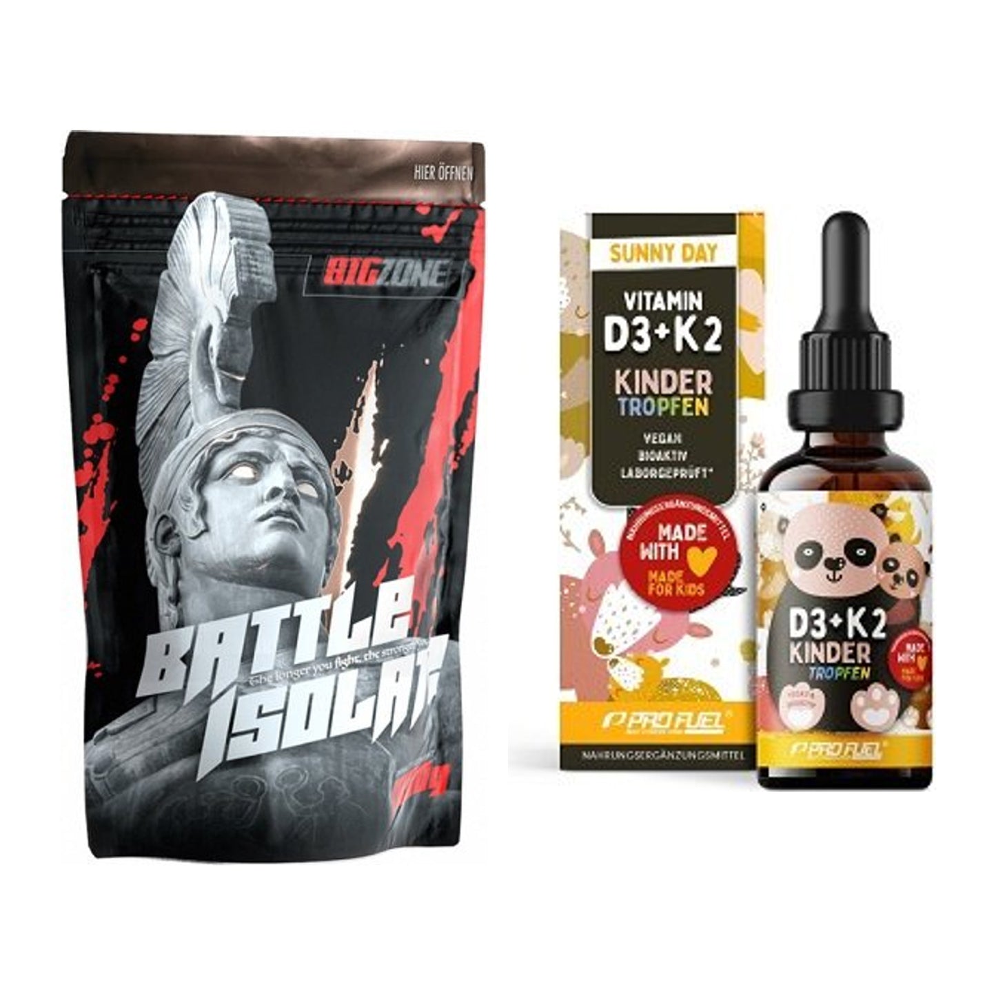 Basis-Set: Big Zone Battle Isolate + ProFuel VITAMIN D3 + K2 Kinder – alle enthaltenen Artikel
