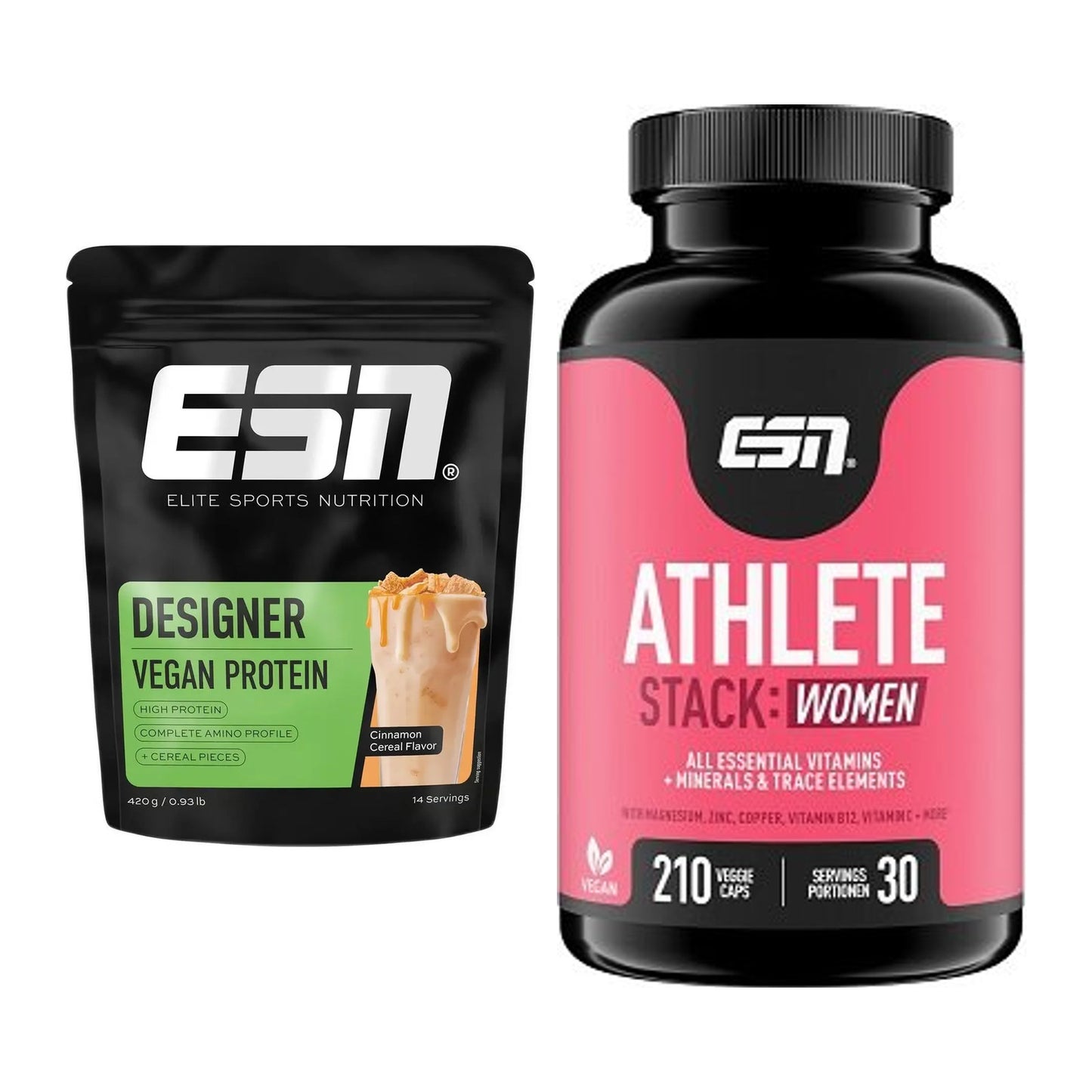 Basis-Set: ESN Designer Vegan Protein + ESN Athlete Stack:WOMEN – alle enthaltenen Artikel