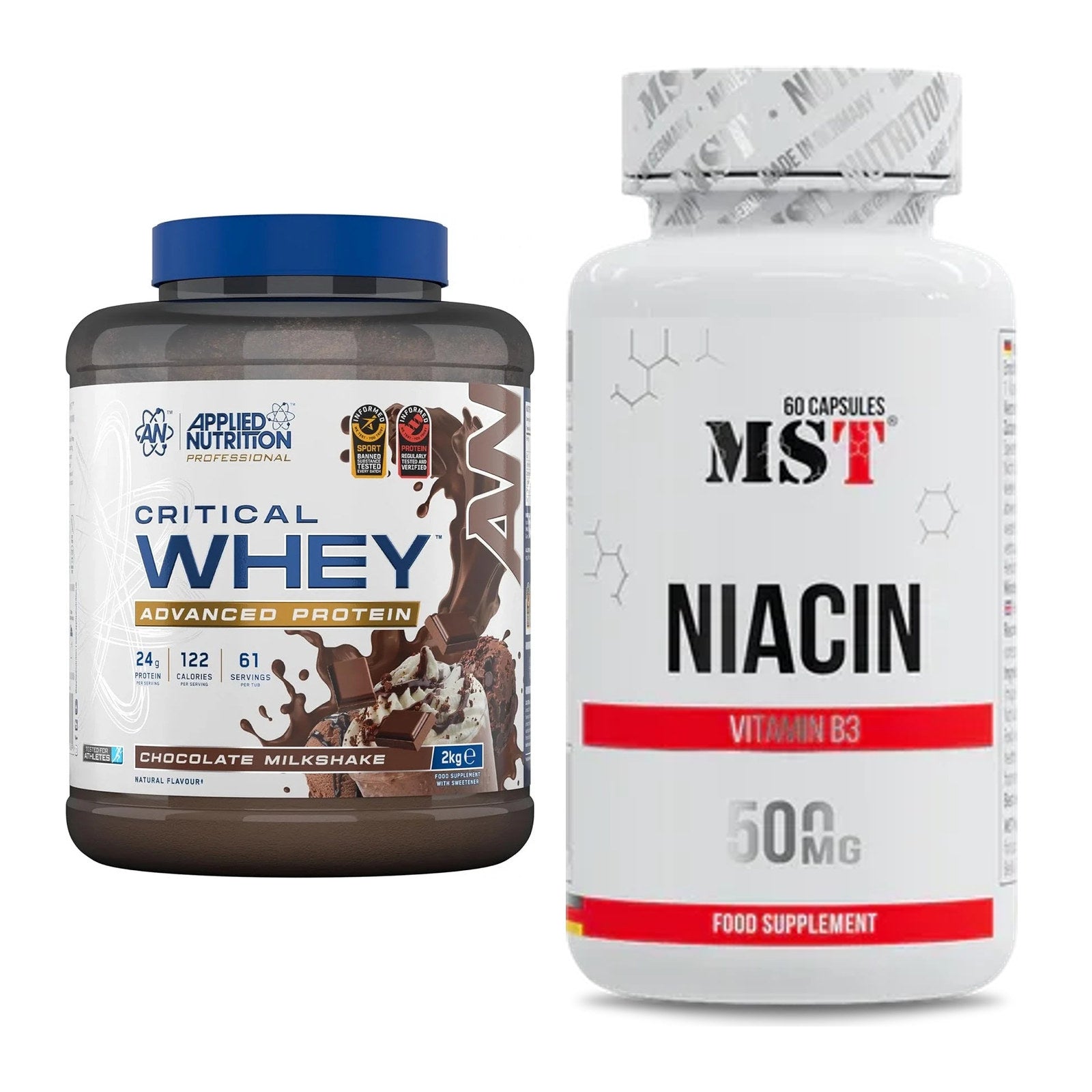 Basis-Set: Applied Nutrition Critical Whey + MST Niacin – alle enthaltenen Artikel